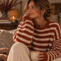 Balloon Stripped Sweater Rust