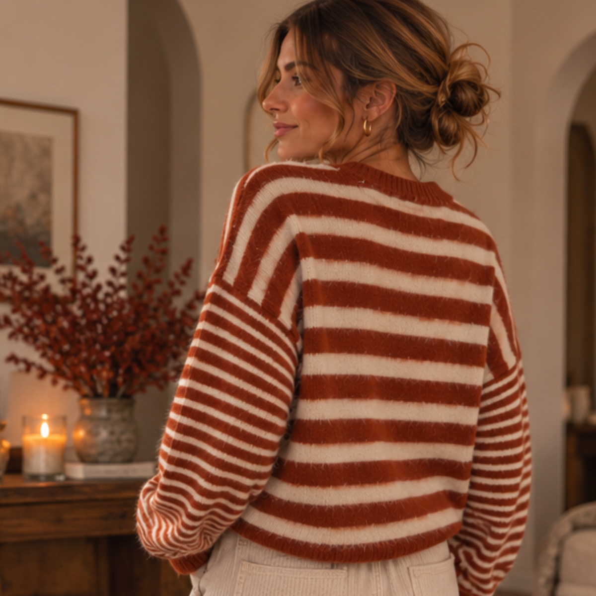 Balloon Stripped Sweater Rust