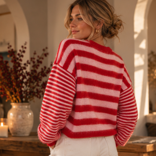 Balloon Stripped Sweater Red