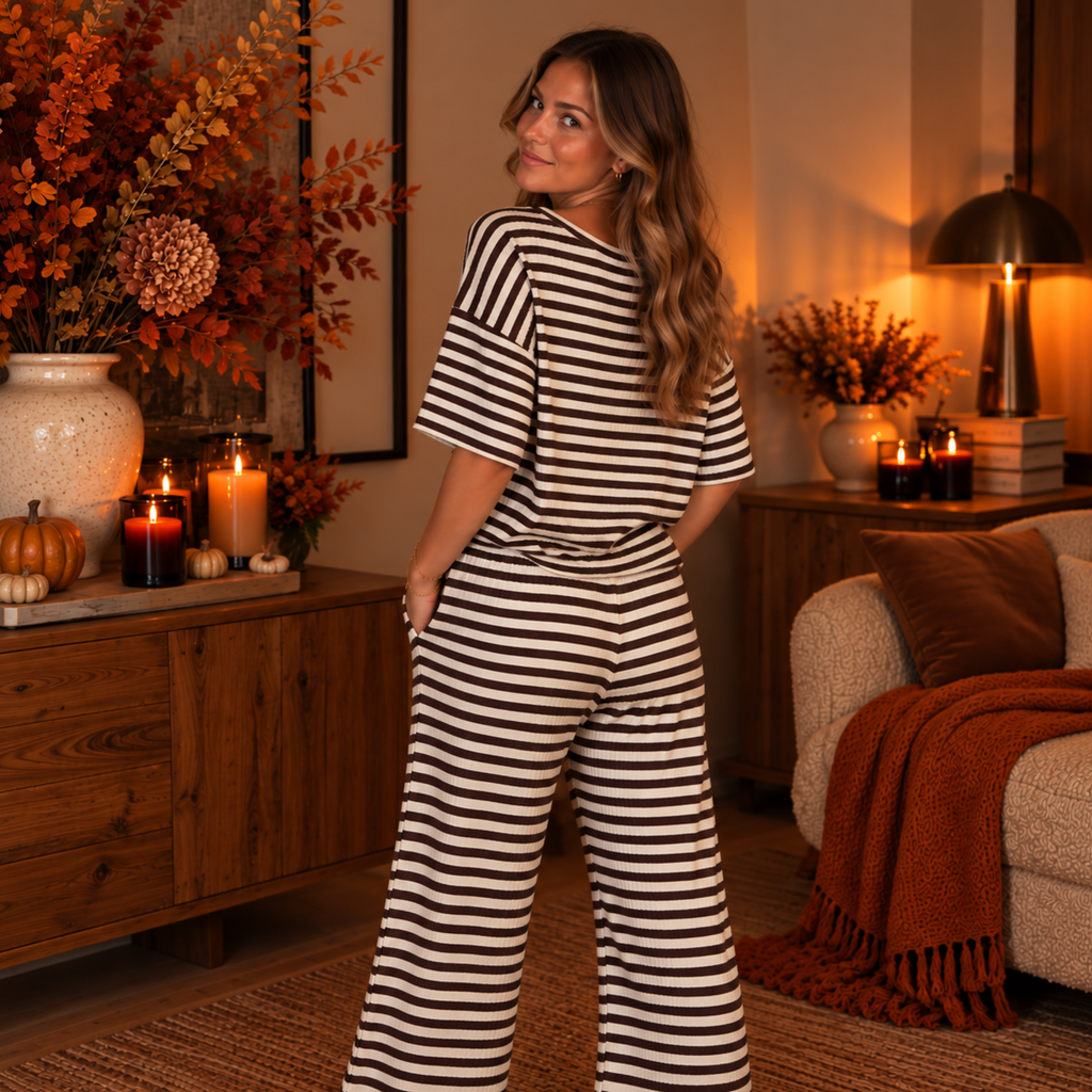 Comfy Set Striped Chocolate Brown