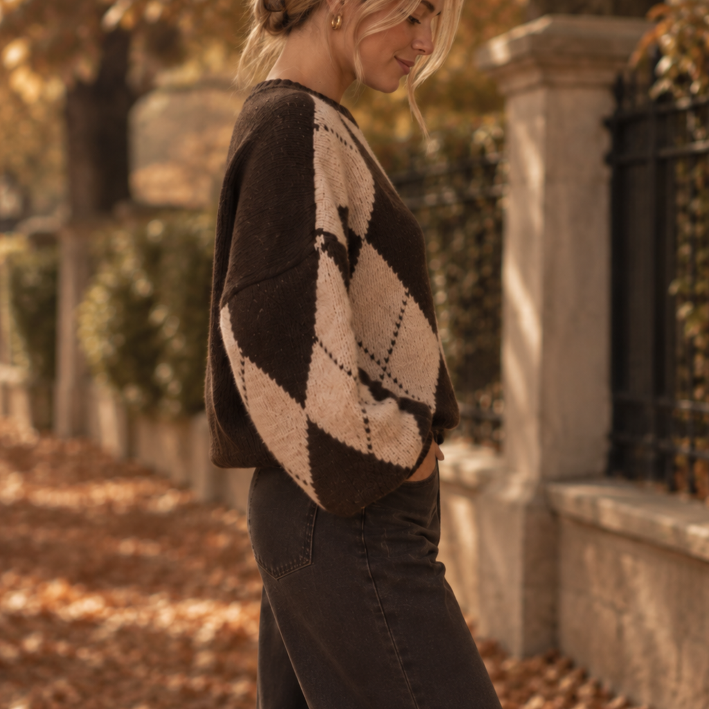 Diamond Sweater Pink & Brown