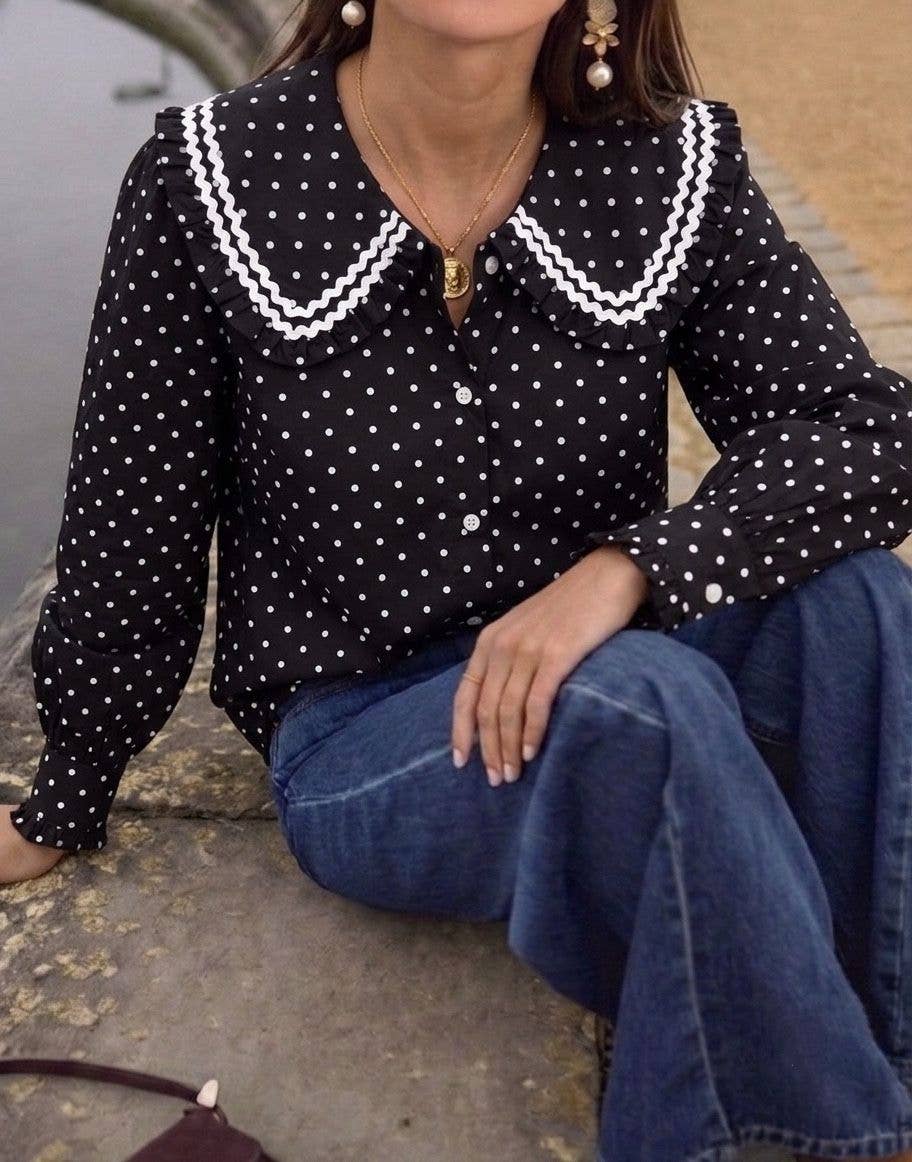 Polka Blouse Black