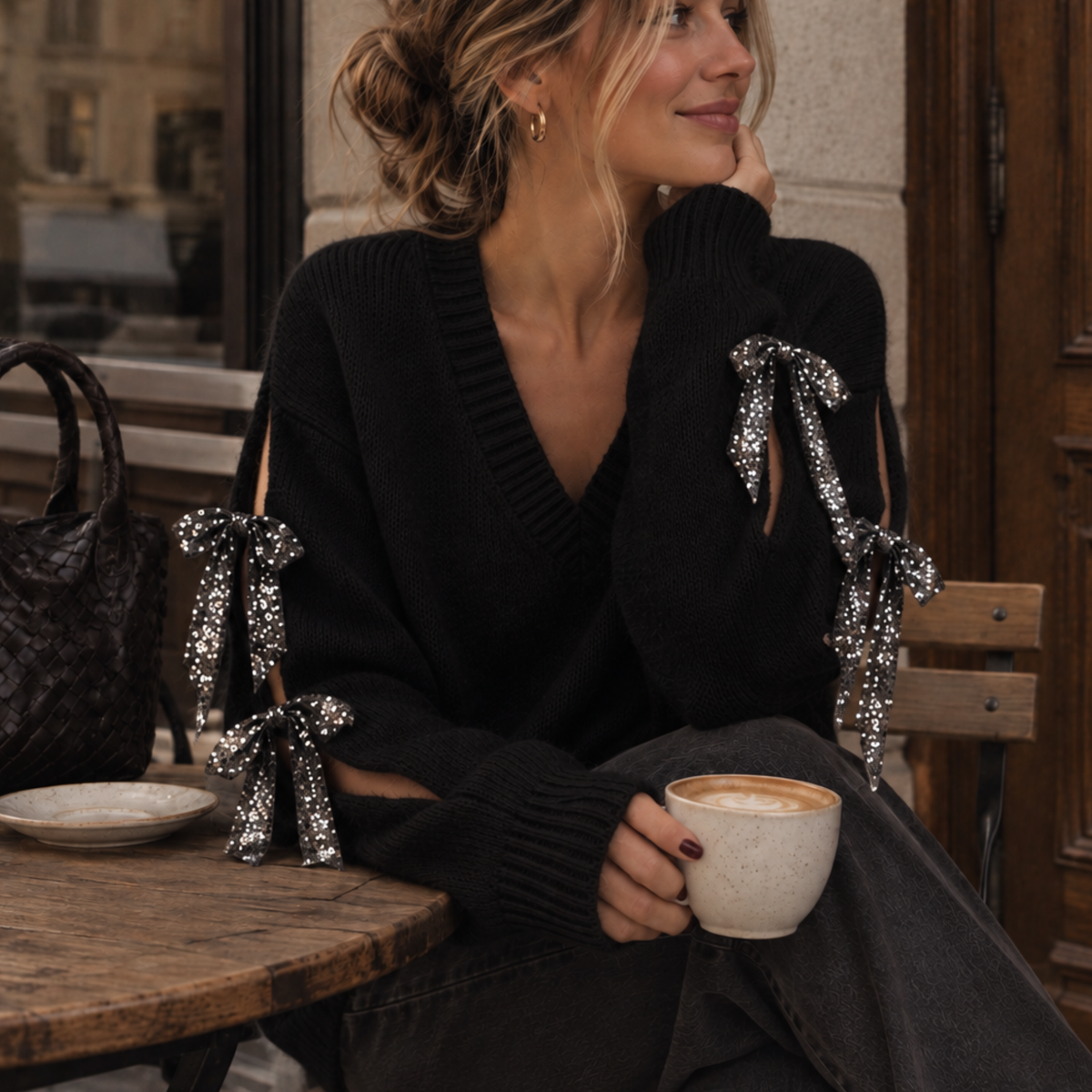 Sparkle Bow Sweater Black