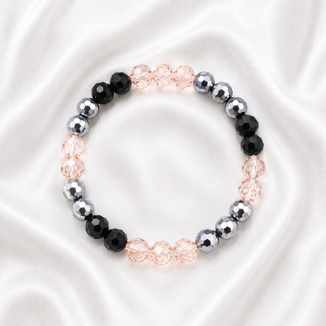 Black and Pink Beaded Bracelet