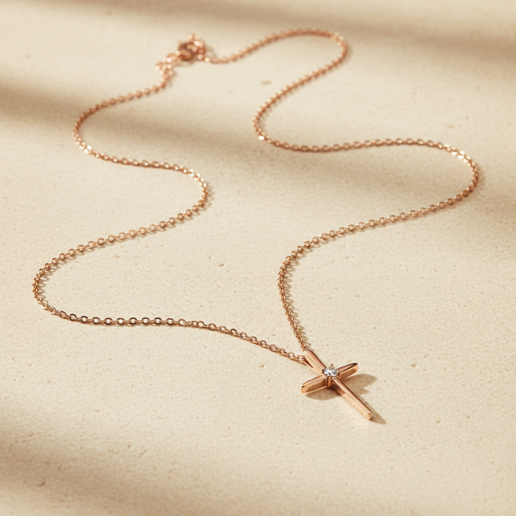 Rosé gouden kruis ketting productfoto