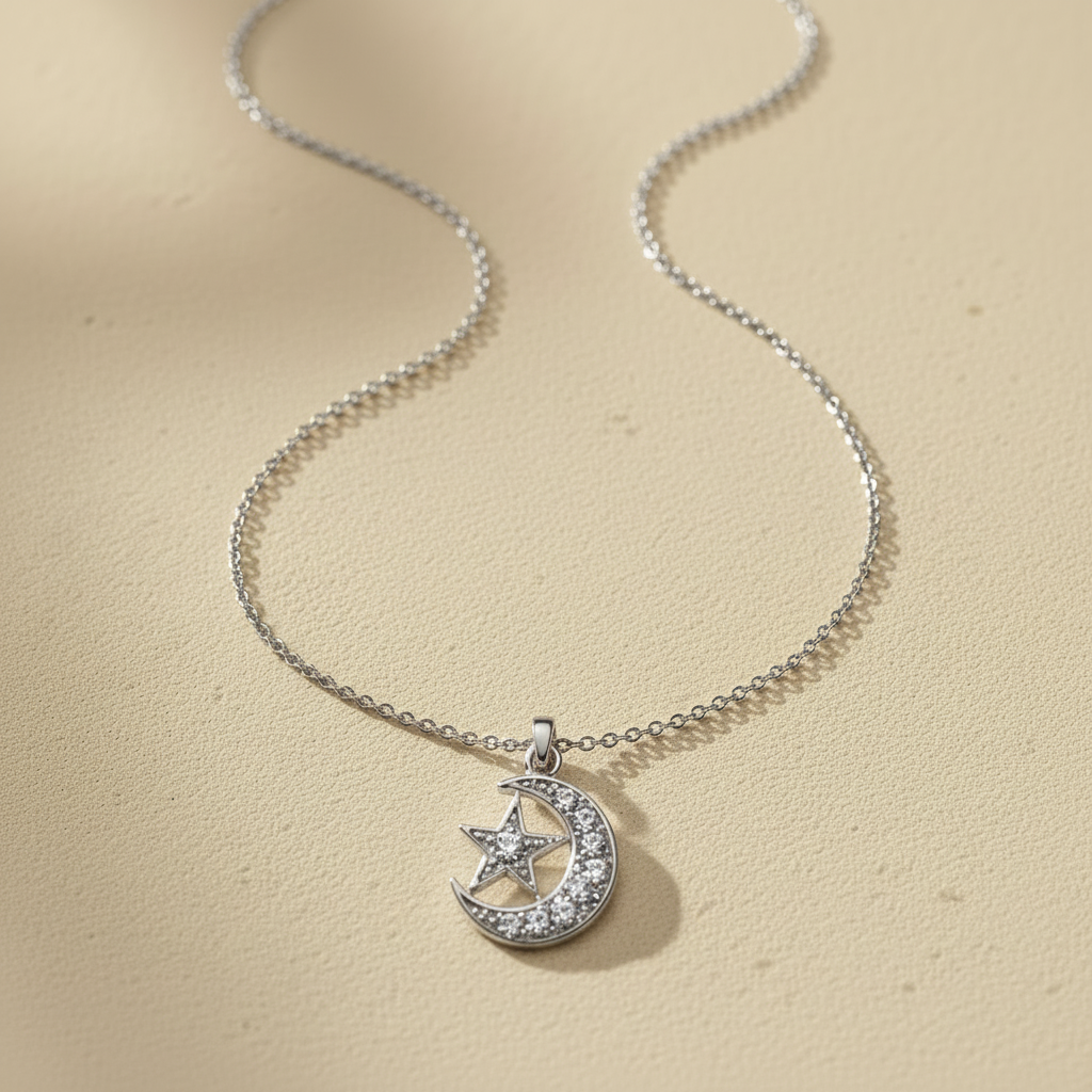 Zilveren maan & ster ketting