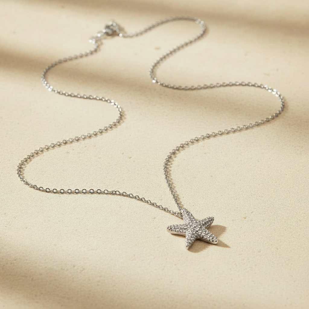Zilveren zeester ketting lifestyle